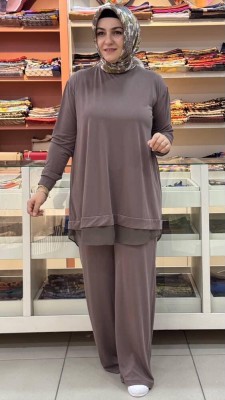 Puane - Tuniği Tül Detaylı Takım Açık Kahve/14352