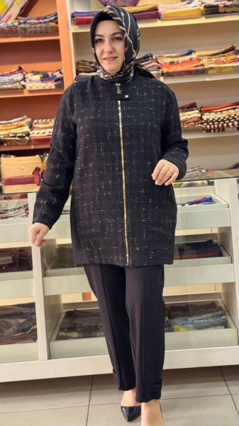 Tüvit Kumaş Detaylı Takım Siyah/6120
