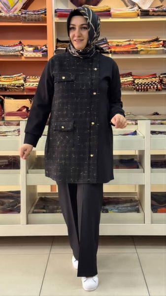 Tüvit Kumaş Detaylı Tunik Siyah/4151
