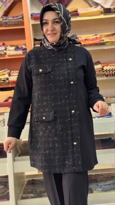 Tüvit Kumaş Detaylı Tunik Siyah/4151 - Thumbnail