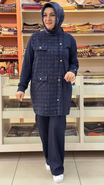 Tüvit Kumaş Detaylı Tunik Lacivert/4151