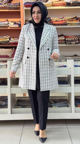 Tüvit Kumaş Kruvaze Yaka Ceket Bej/24142