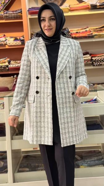 Tüvit Kumaş Kruvaze Yaka Ceket Bej/24142