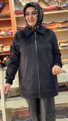 Tüy Dokulu Ceket Kap Siyah/92031 - Thumbnail