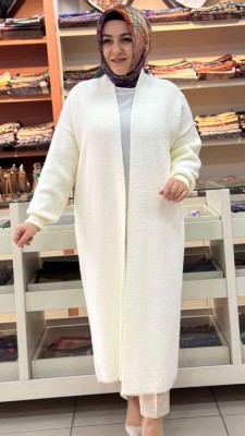 Angora Kumaş Uzun Hırka Ekru/4953 - Thumbnail