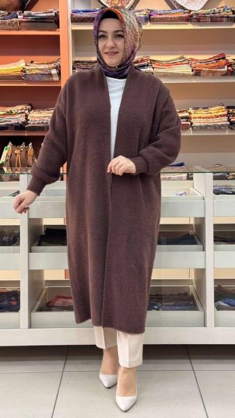 Angora Kumaş Uzun Hırka Acı Kahve/4953
