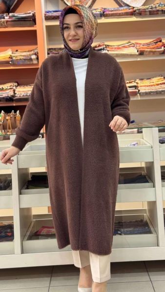 Angora Kumaş Uzun Hırka Acı Kahve/4953