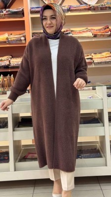 Angora Kumaş  Uzun Hırka Acı Kahve/4953 - 2