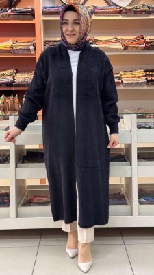 Angora Kumaş Uzun Hırka Siyah/4953 - 1