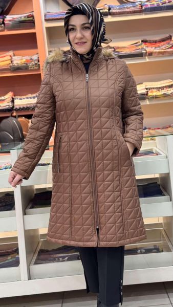 Üçgen Desenli Şişme Kaban Taba/6104