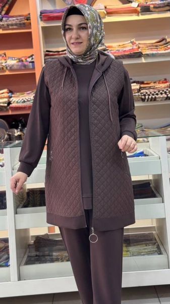 Üçlü Yelekli Takım Kahve/6203