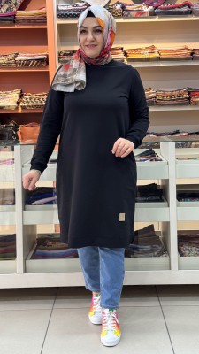 Uzun Basic Tunik Siyah/7194 - Thumbnail