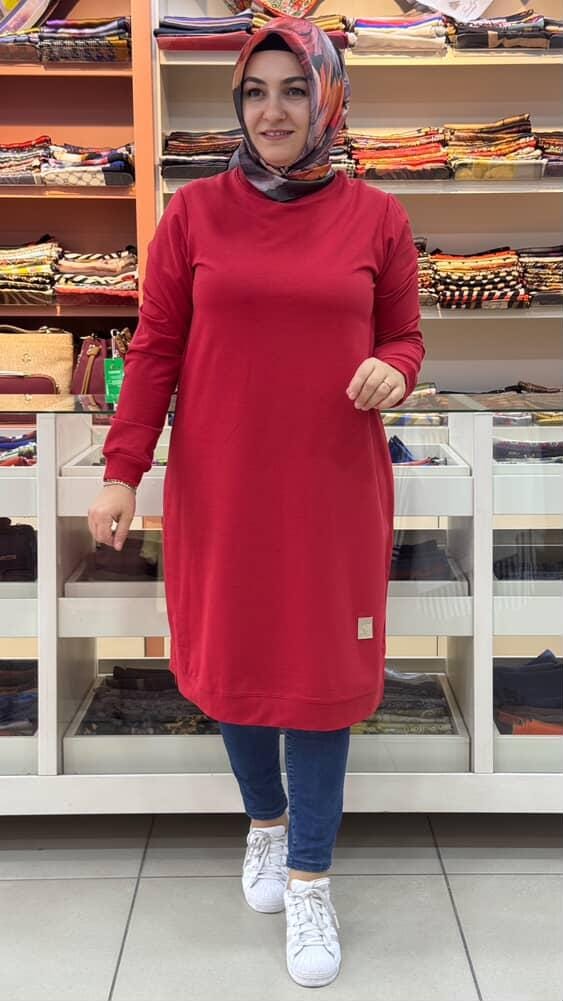 Kado - Uzun Basic Tunik Kırmızı/7194