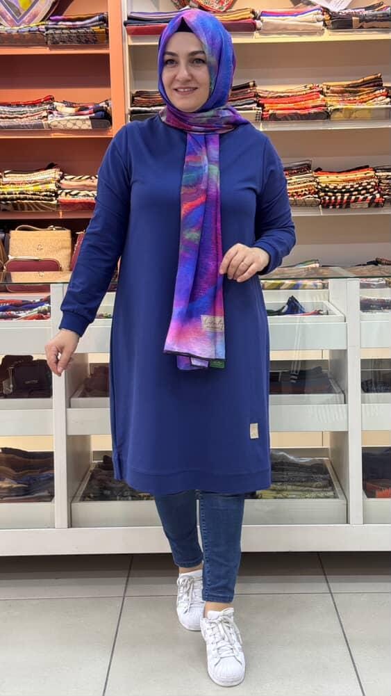Kado - Uzun Basic Tunik İndigo/7194