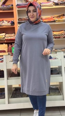 Uzun Basic Tunik Gri/7194 - Thumbnail