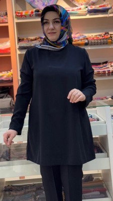 Uzun Kollu İçlik Tunik Siyah / 4036 - Thumbnail
