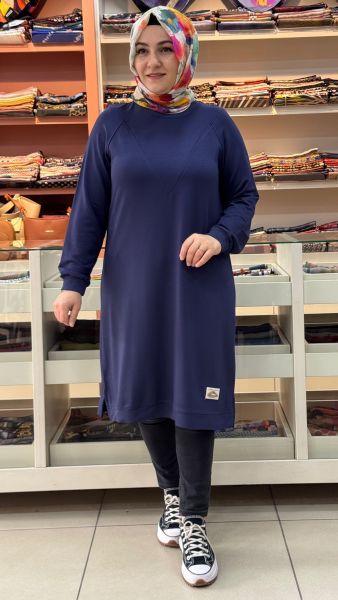 V Desen Uzun Tunik Lacivert/257212