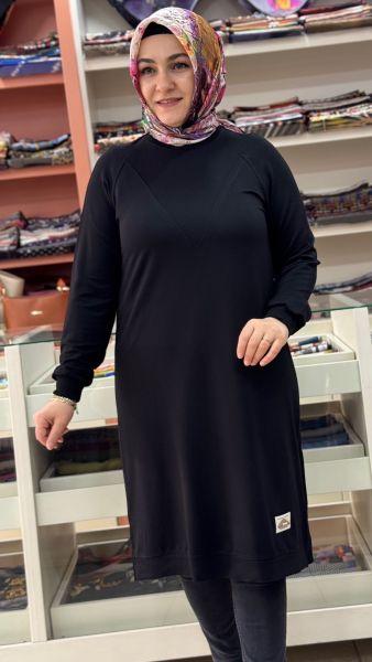 V Desen Uzun Tunik Siyah/257212