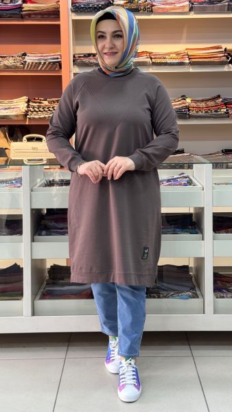 V Desen Uzun Tunik Kahve/257212