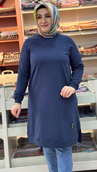 V Desen Uzun Tunik Mavi/257212