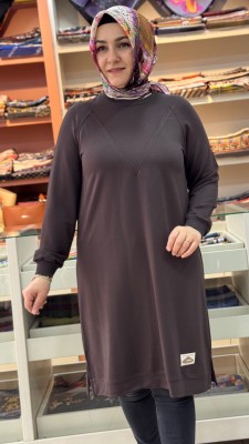 V Desen Uzun Tunik Acı Kahve/257212 - Thumbnail