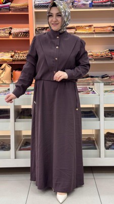 Dua&MisS - V Dikiş Detaylı Ceketli Elbise Kahve/3005