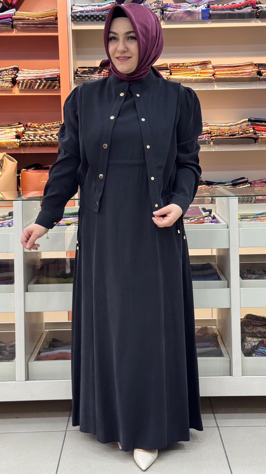 Dua&MisS - V Dikiş Detaylı Ceketli Elbise Siyah/3005