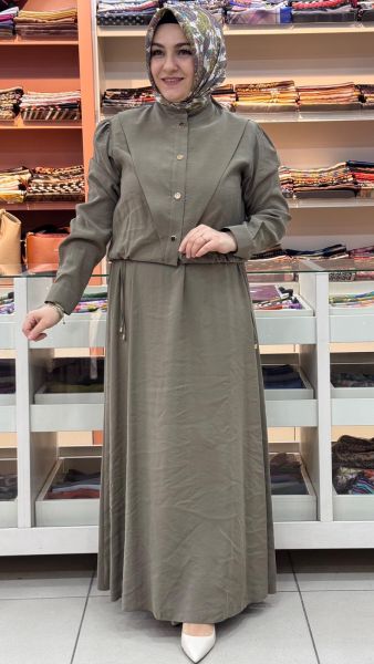 V Dikiş Detaylı Ceketli Elbise Çağla/3005