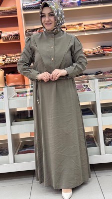 V Dikiş Detaylı Ceketli Elbise Çağla/3005 - Thumbnail