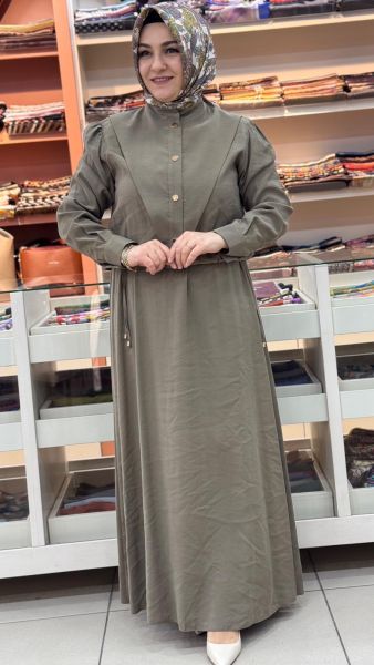 V Dikiş Detaylı Ceketli Elbise Çağla/3005