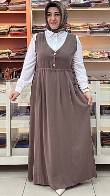 Eylül - V Yaka Beli Bağlamalı Elbise Kahve/2057 