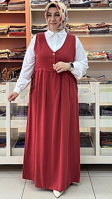 Eylül - V Yaka Beli Bağlamalı Elbise Kiremit/2057