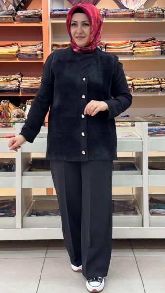 V Yaka Düğmeli Hırka Siyah/5028