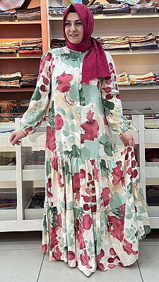 İnza Moda - Viskon Düğmeli Elbise Pembe/5296 