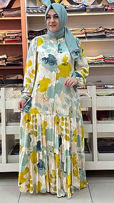 İnza Moda - Viskon Düğmeli Elbise Sarı/5296