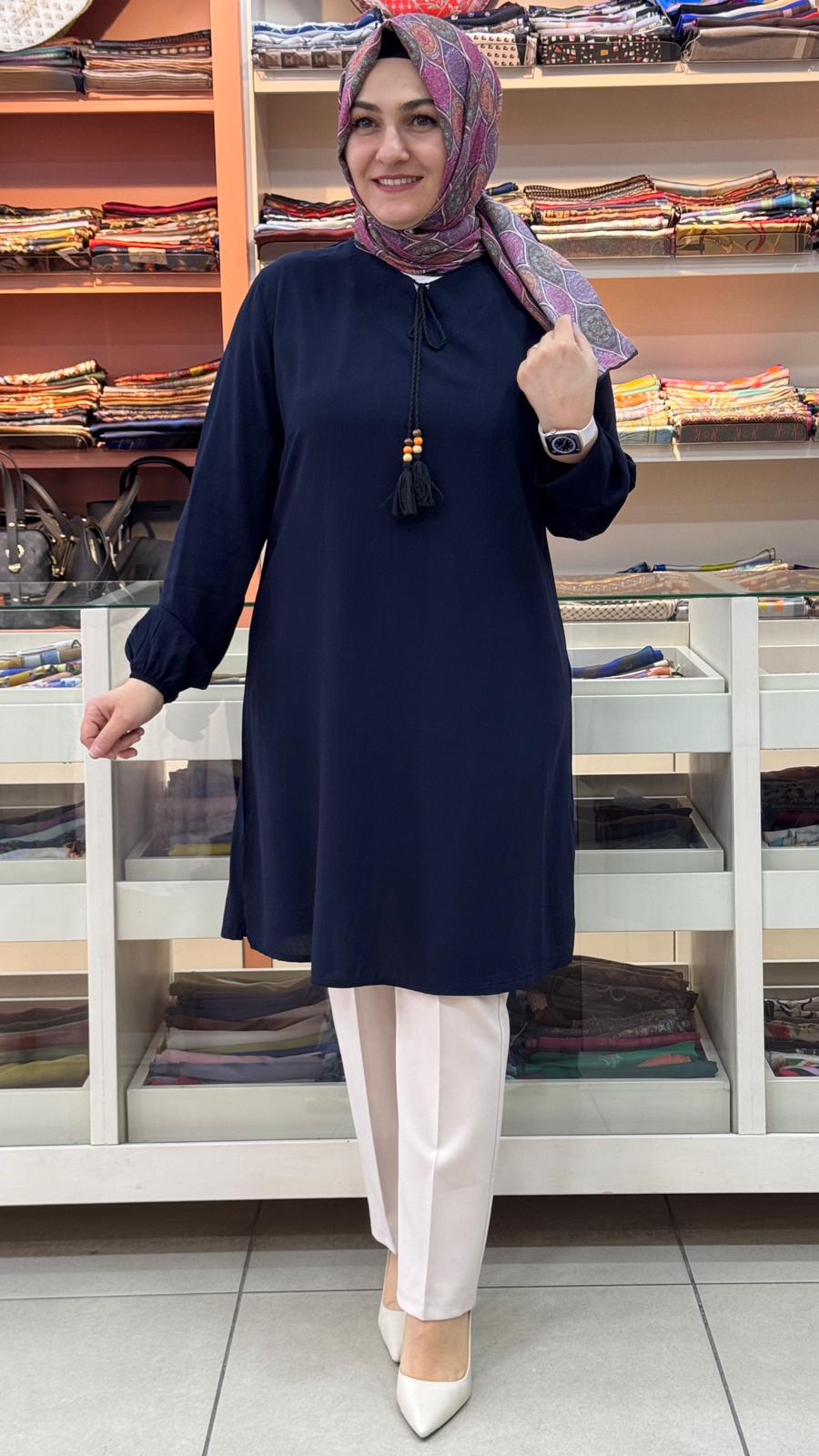 İnza Moda - Viskon İpli Spor Tunik Lacivert/1398 