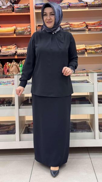 Yaka İğneli Gömlek Siyah/3044