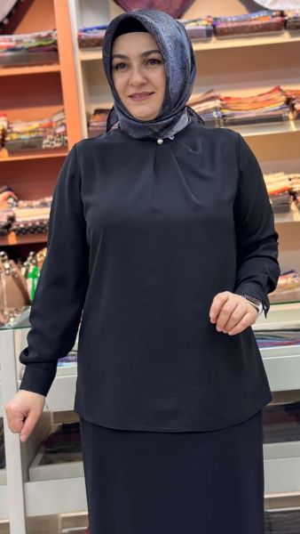 Yaka İğneli Gömlek Siyah/3044