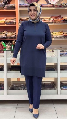Yakası Fermuarlı Triko Tunik Lacivert/2725015 - Thumbnail