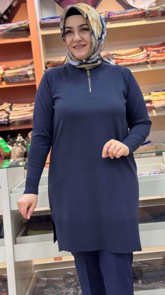 Yakası Fermuarlı Triko Tunik Lacivert/2725015