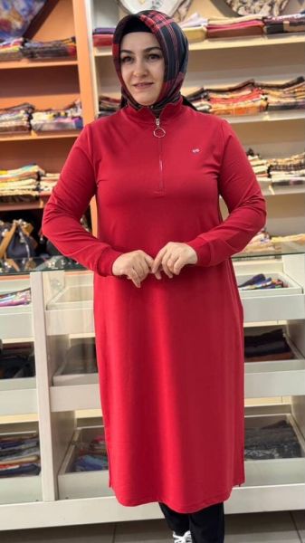 Yakası Fermuarlı Tunik Kırmızı/257322