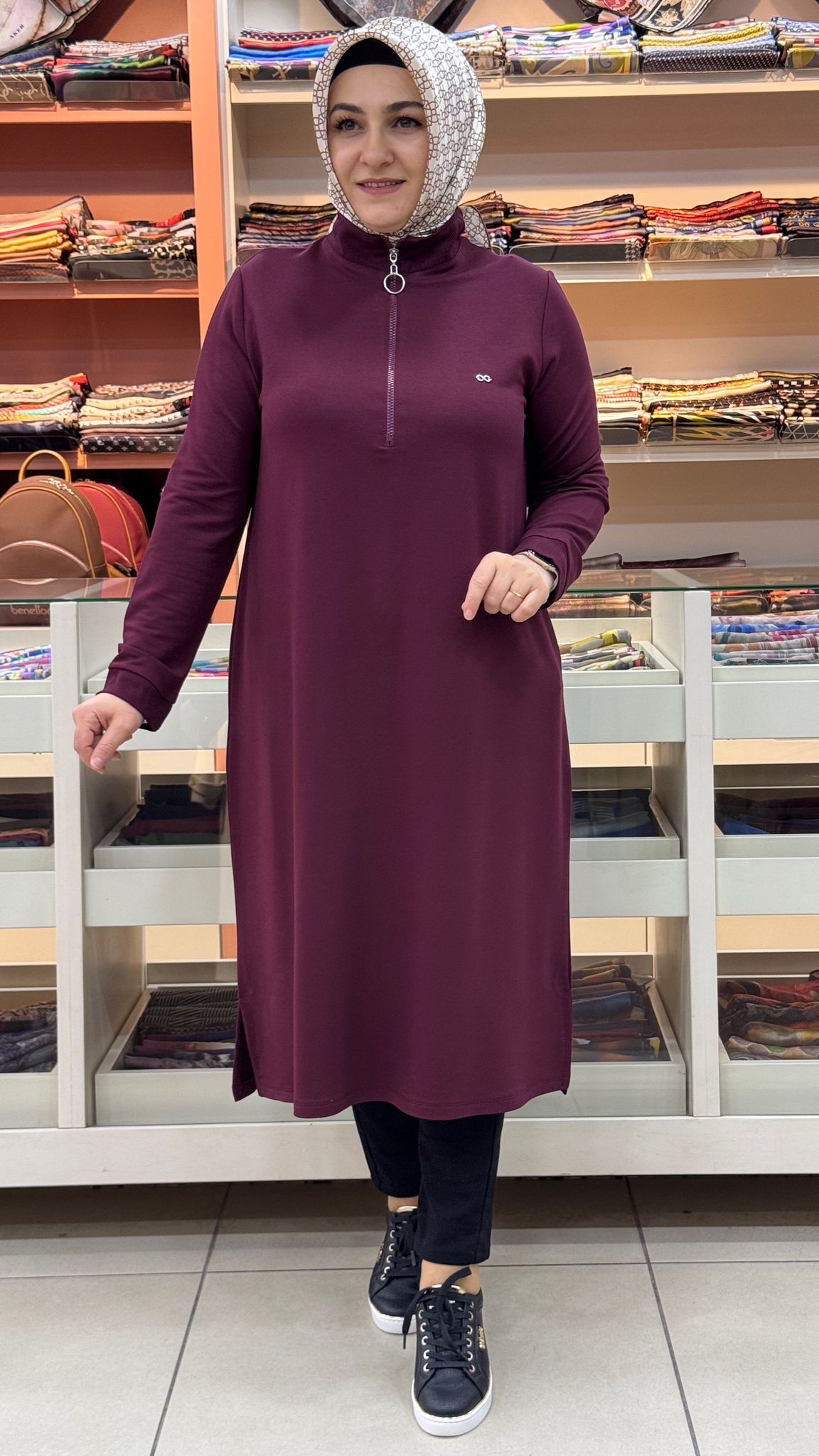 Kado - Yakası Fermuarlı Tunik Bordo/257322