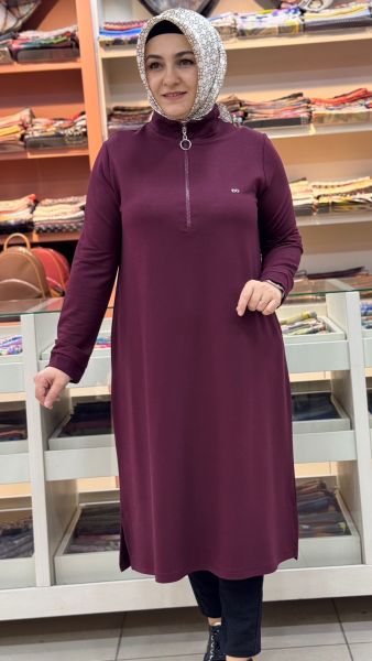 Yakası Fermuarlı Tunik Bordo/257322