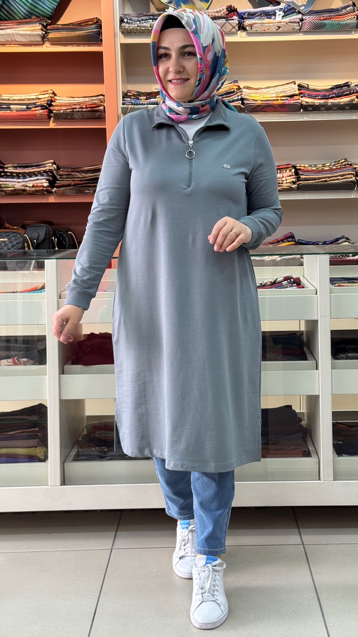 Kado - Yakası Fermuarlı Tunik Küf Yeşili/257322 