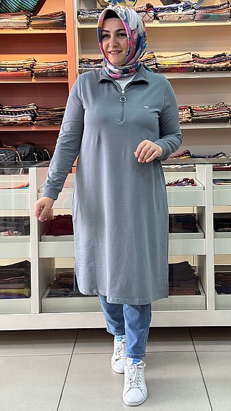 Yakası Fermuarlı Tunik Küf Yeşili/257322 