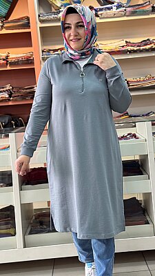 Yakası Fermuarlı Tunik Küf Yeşili/257322 - Thumbnail