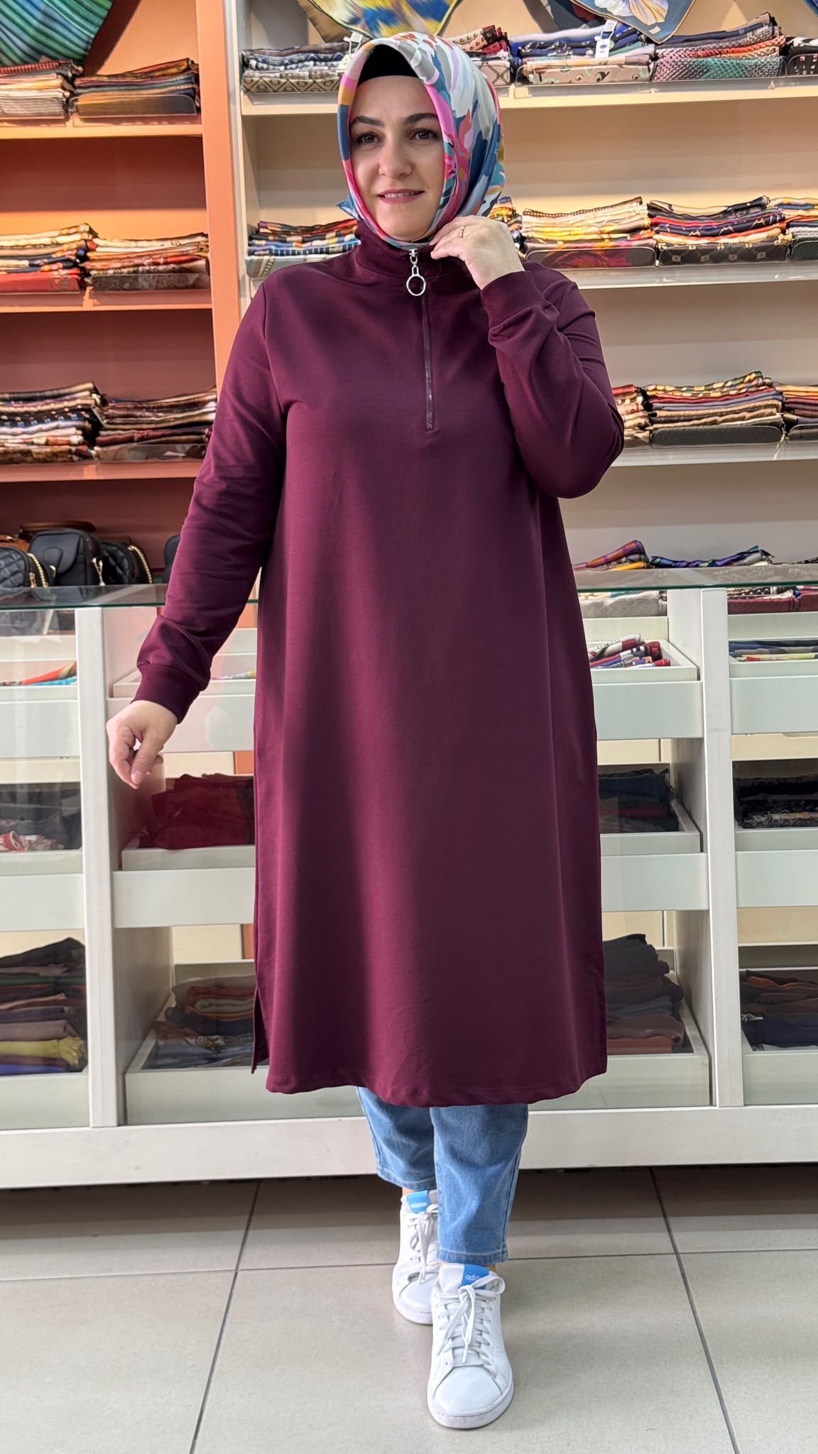 Kado - Yakası Fermuarlı Tunik Bordo/257322 