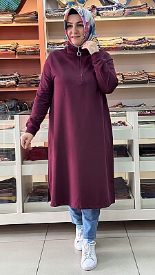 Kado - Yakası Fermuarlı Tunik Bordo/257322 