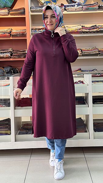 Yakası Fermuarlı Tunik Bordo/257322 