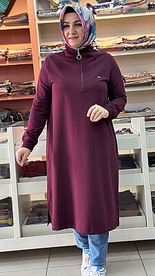 Yakası Fermuarlı Tunik Bordo/257322 - Thumbnail